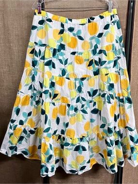 Who What Wear White Tiered Midi Skirt with Yellow Lemon Print